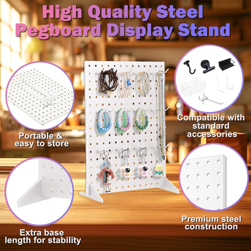 Acfunique Peg Board Display Stand for Vendors with 12 Hooks Metal Tabletop Pegboard Display Stand for Craft Shows 17" X 13" Retail Display Racks Peg Board Organizer Holder White - Image 5